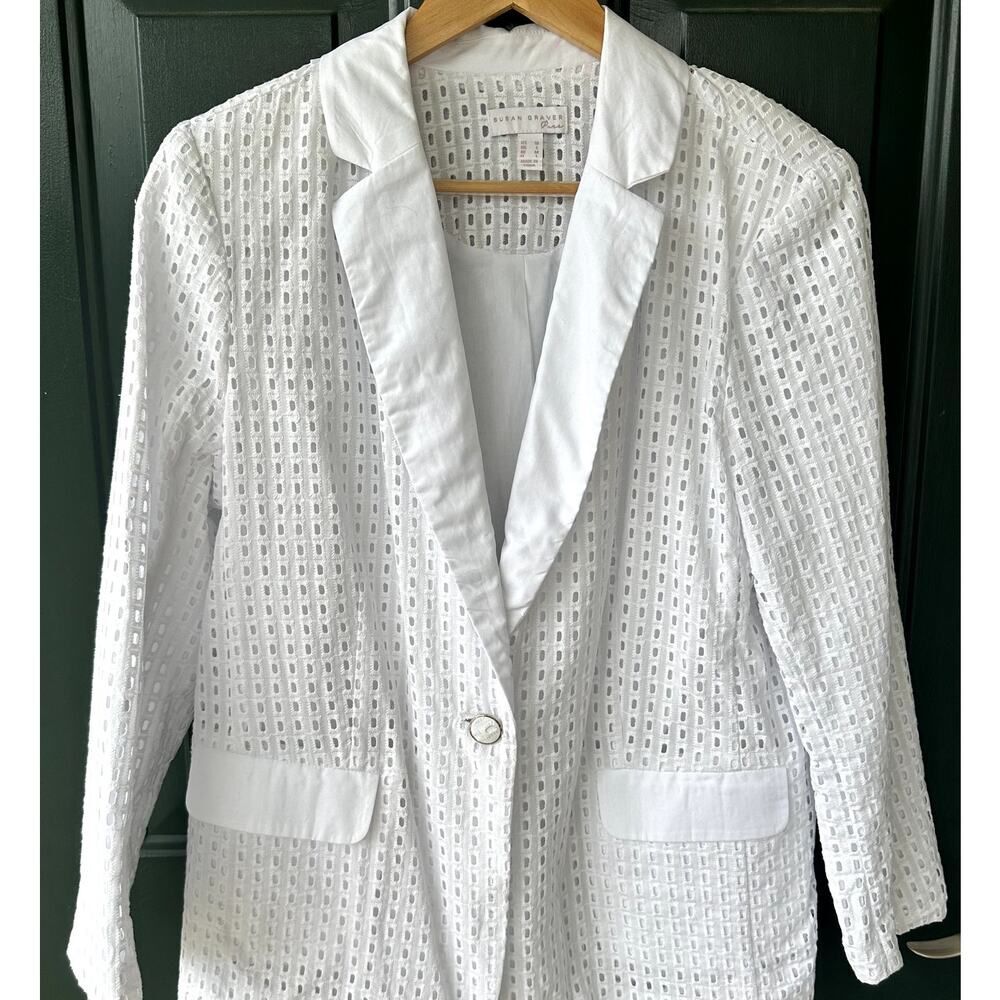 Susan Graver Sz MPure Cotton Lace Single Button Blazer Fully Lined Summer Office